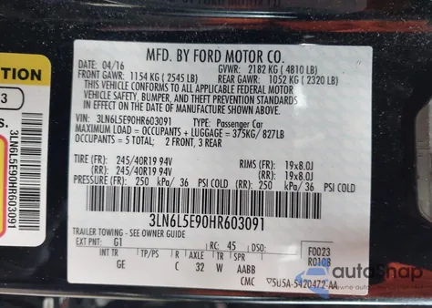 2017 Lincoln Mkz Reserve из США, поврежденный, VIN 3LN6L5E90HR603091